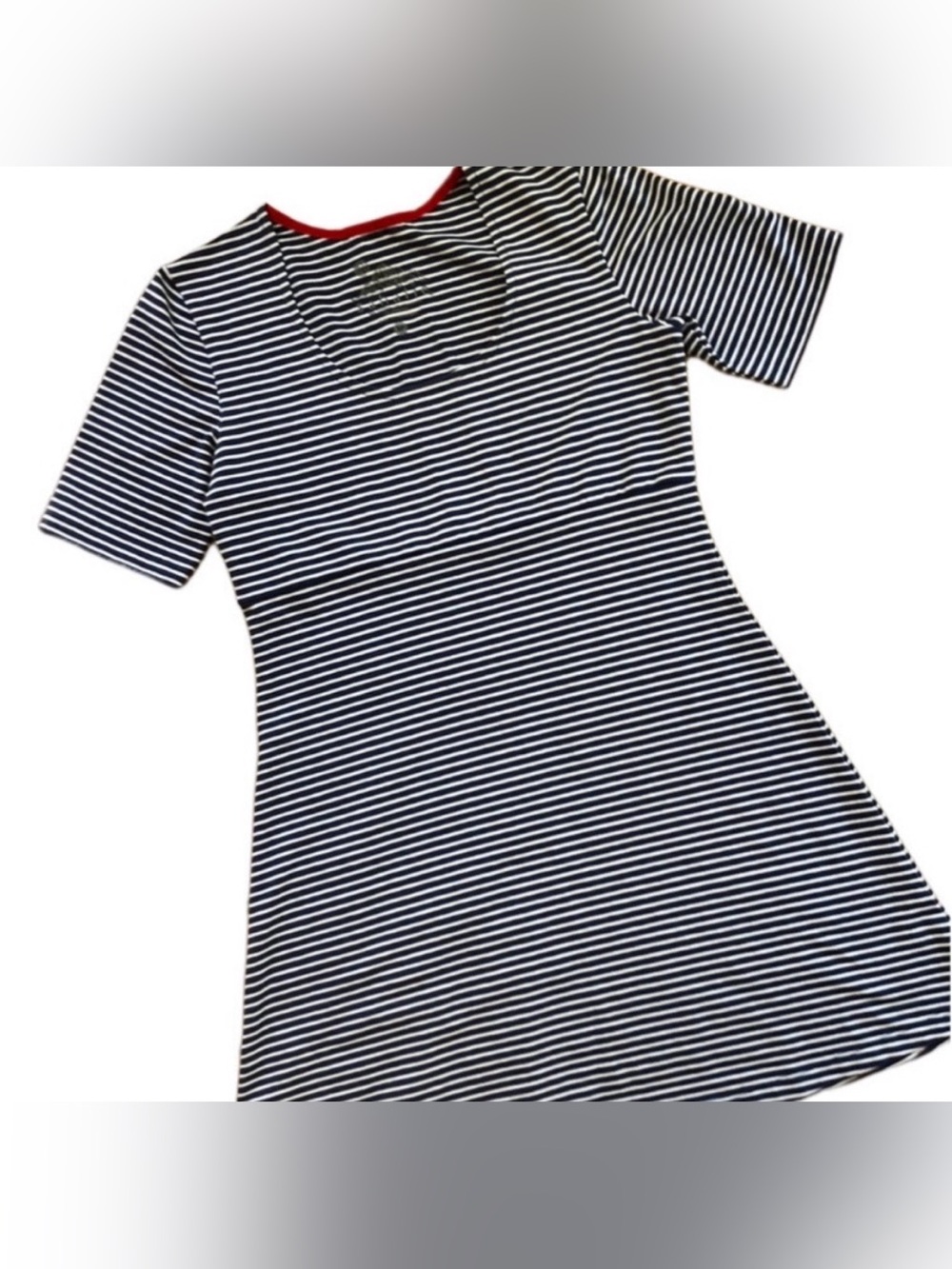 Sahalie SP Empire Waist Flared Mini Tee-Shirt Dress Blue White Stripe